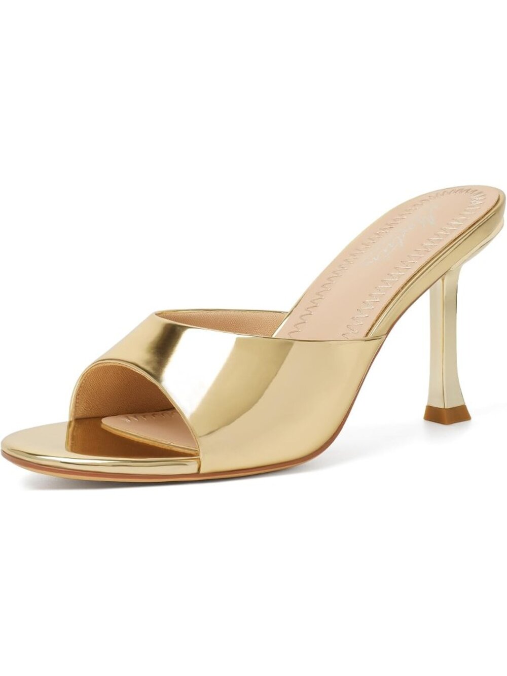 Women's Gold Round Toe Kitten Heels Stiletto Strapless Backless Party Sandals